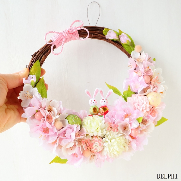 『匿名配送』雛祭りリース No.wreath-15541/ひな祭りリース24-(1) バラ＆うさぎ雛40x36cm