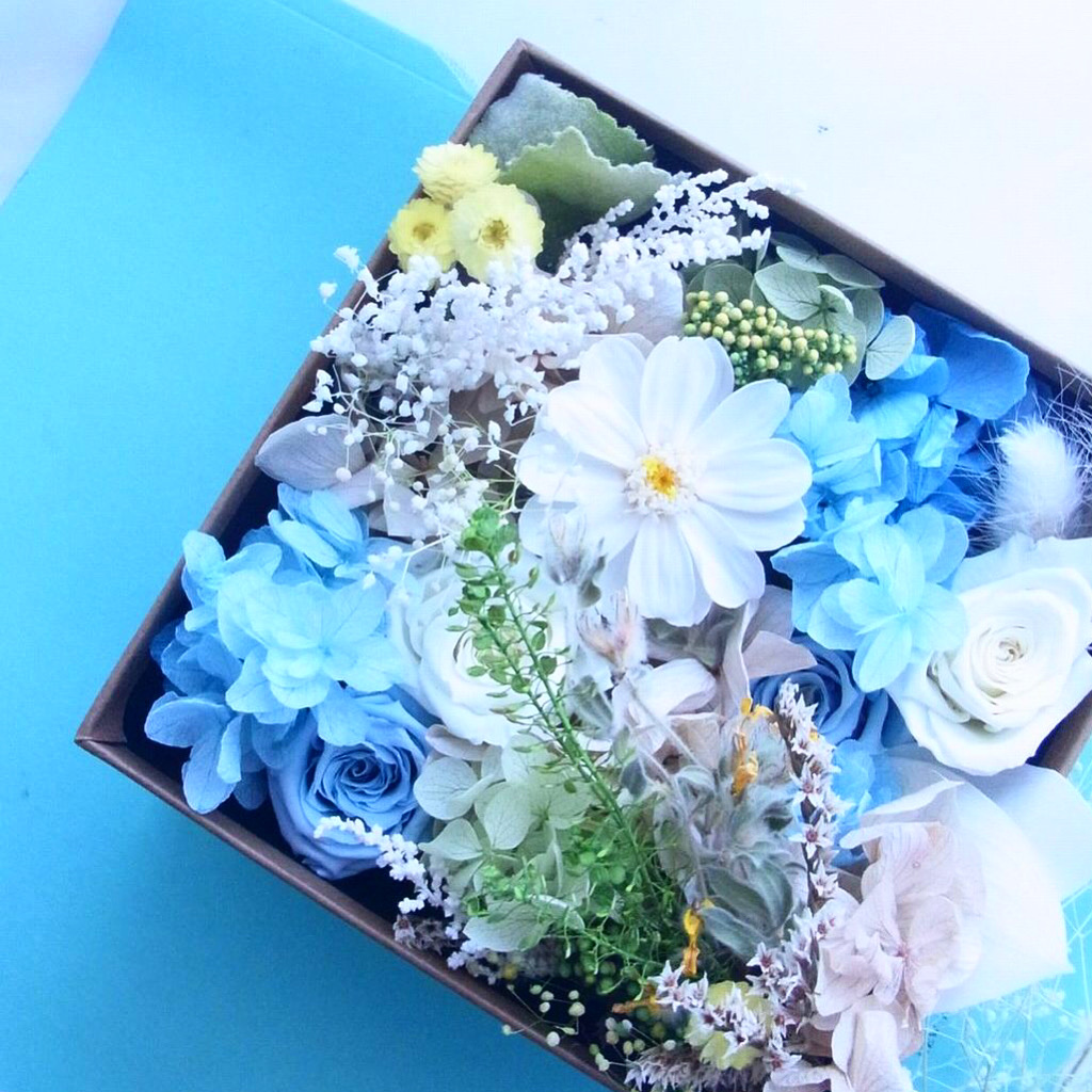 即日☆【プリザーブド】東花/FMソフトアナベルキャンディBOX 約1輪