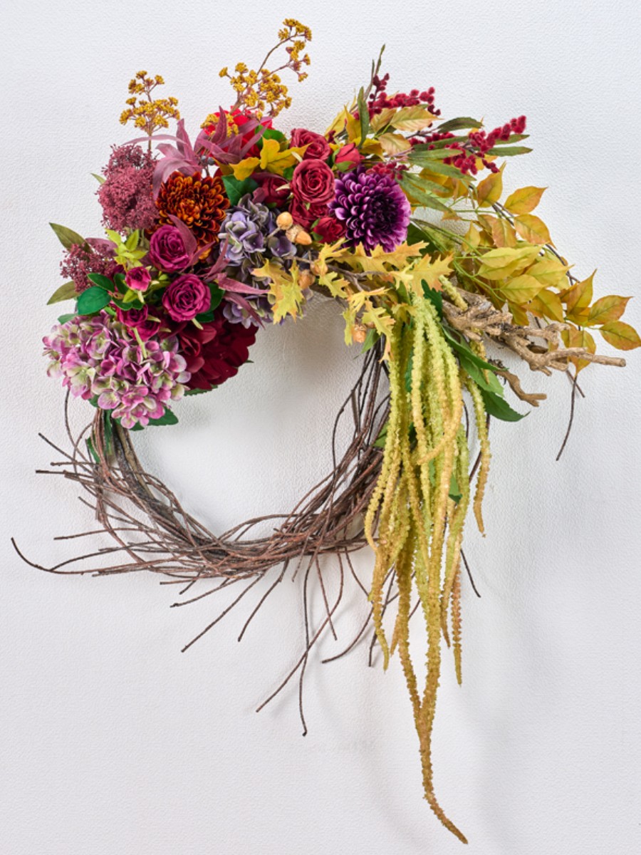 商品名【綾】みーこ♥アンティークジニアの花束風リース✳ 秋冬フラワーリース 商品名【綾】みーこ様専用♥アンティークジニアの花束風リース