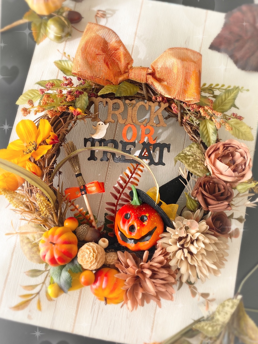 大人可愛いハロウィンリース♪アーティフィシャルフラワーリース♪