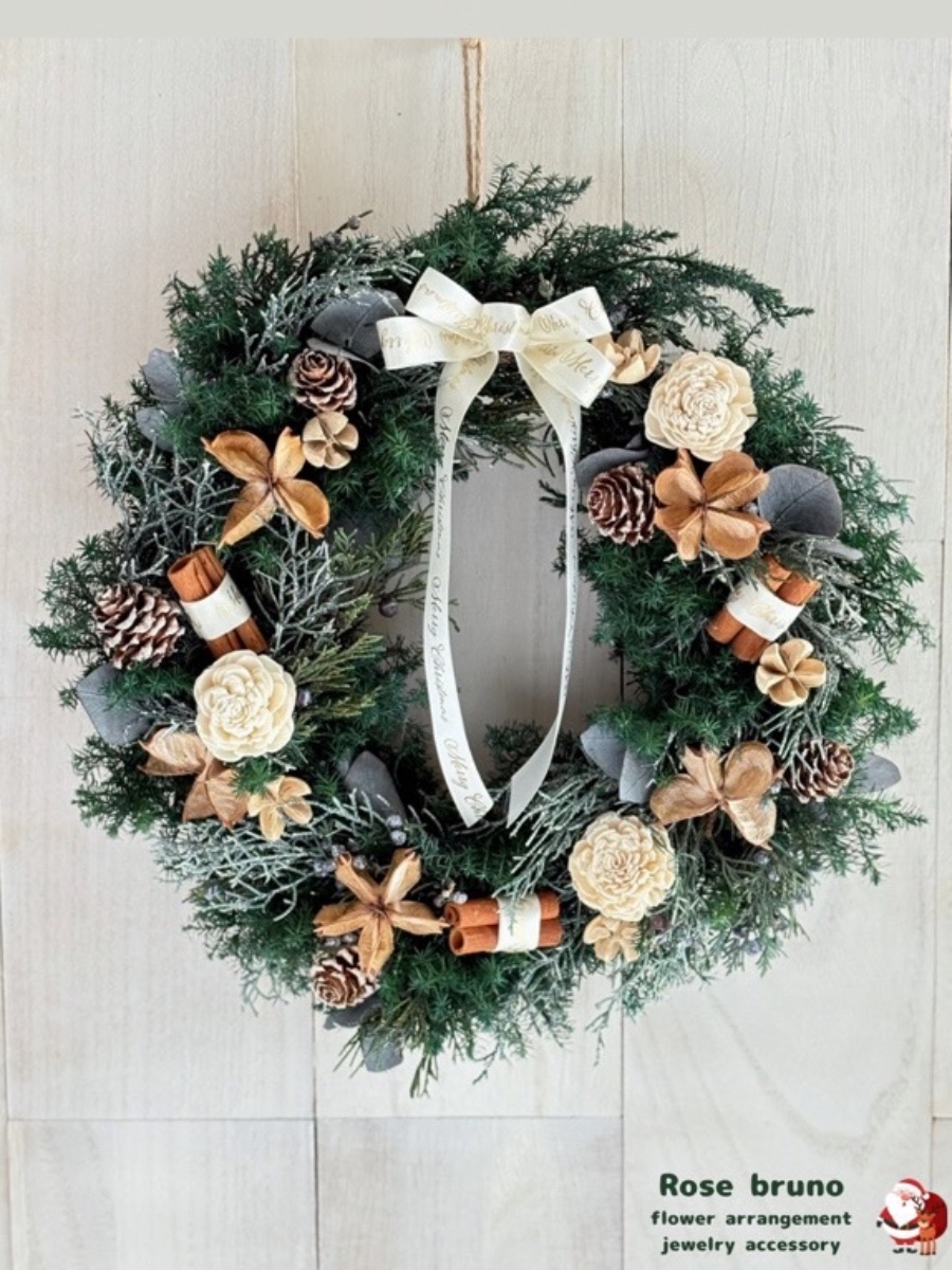 香りも楽しむクリスマスリース 〜プリザーブドフラワー・ドライ