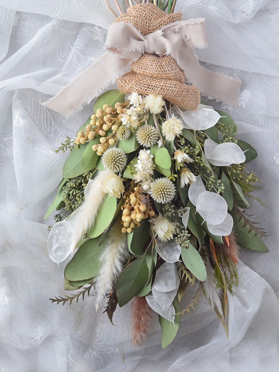 Natural＊グリーンとホワイトスワッグ♡ドライフラワースワッグ