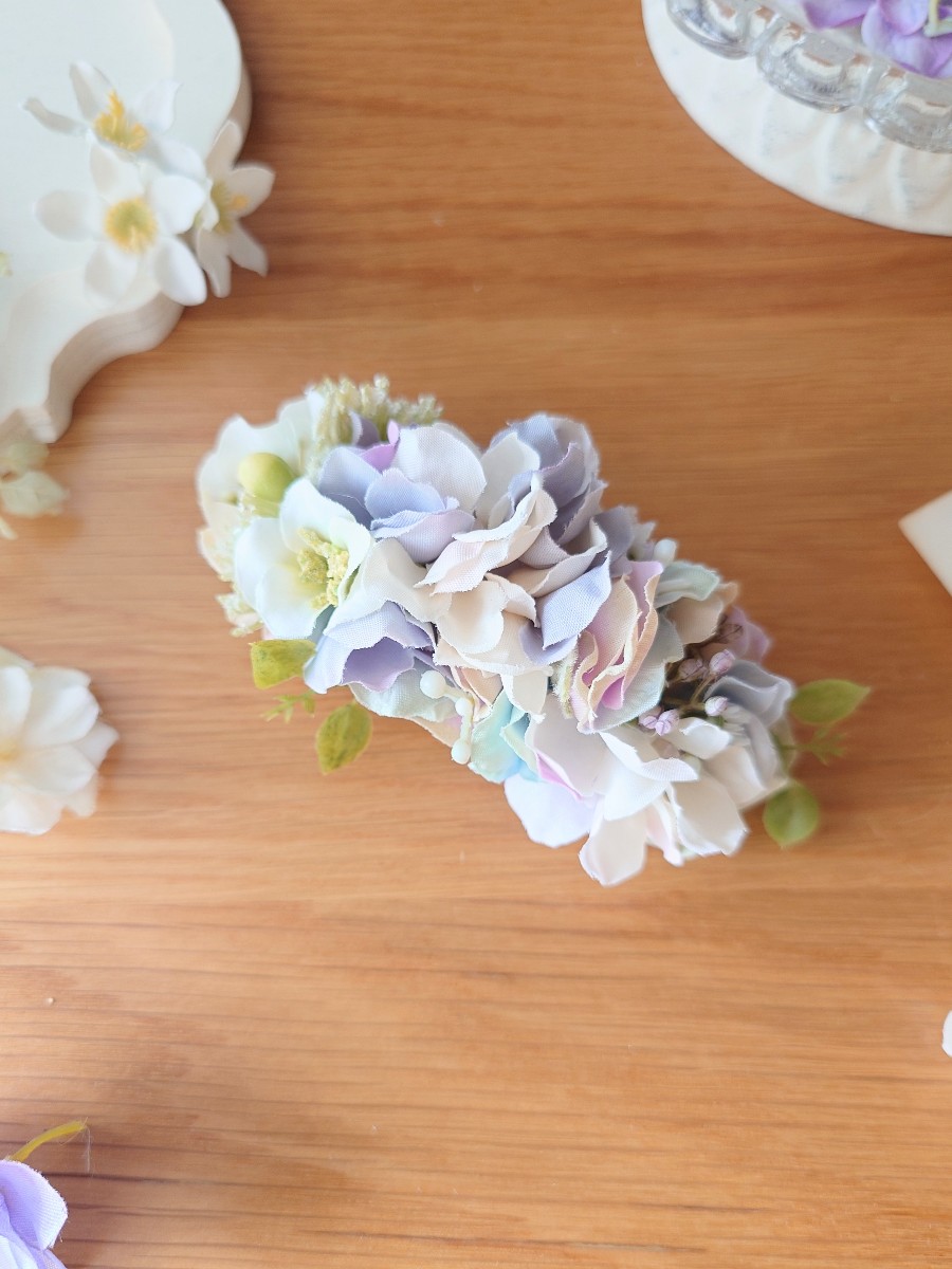 バレッタ、コサージュ 紫陽花と