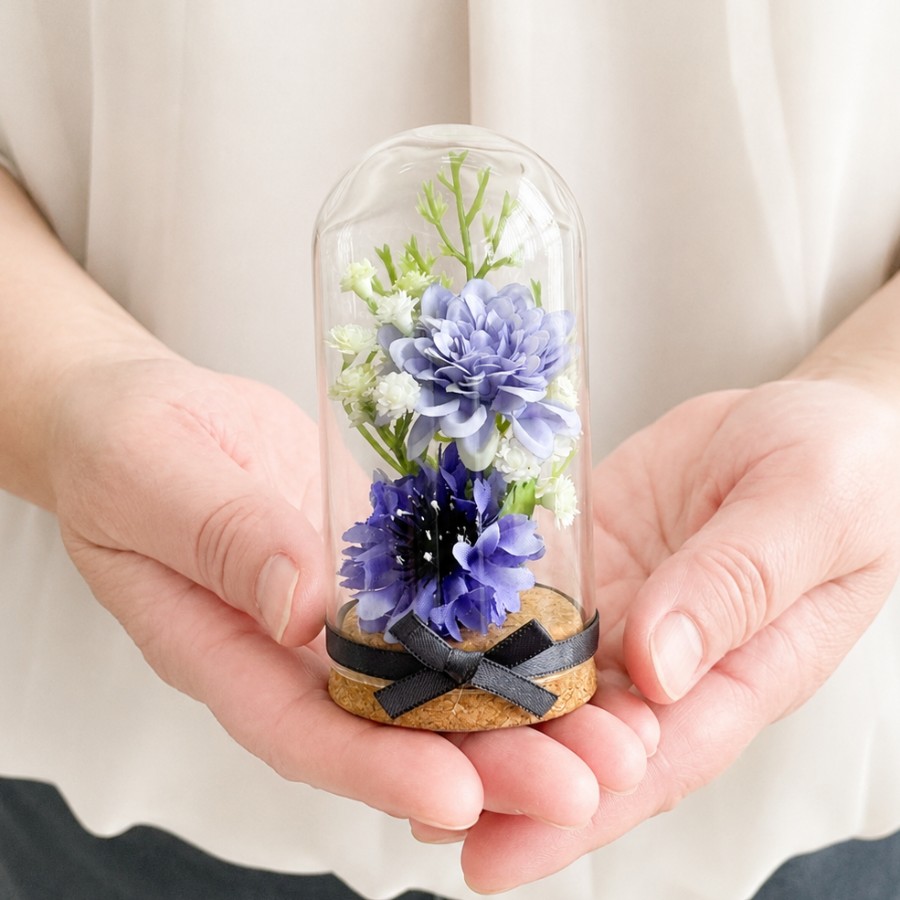 選べる4色♪ 蝶々結びリボンのガラスドーム仏花｜枯れないお供え花・モダン仏壇・お盆にも