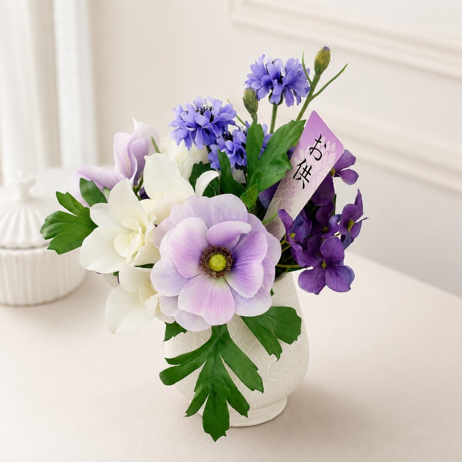 紫のグラデーション仏花｜枯れない花のモダン供花