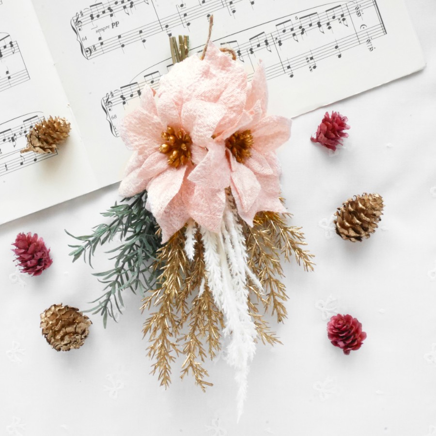 ピンクポインセチアのクリスマスミニスワッグ