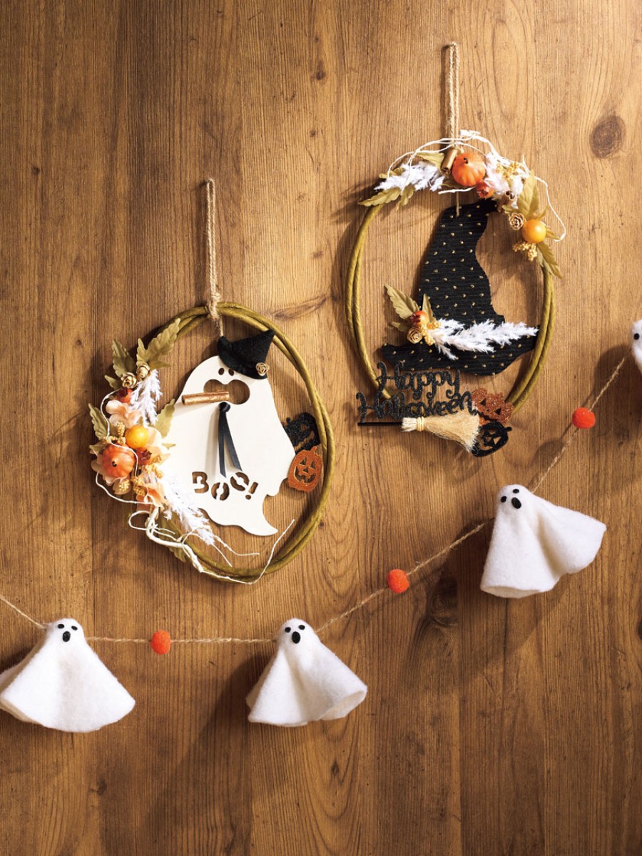 おばけと魔女のハロウィンリース