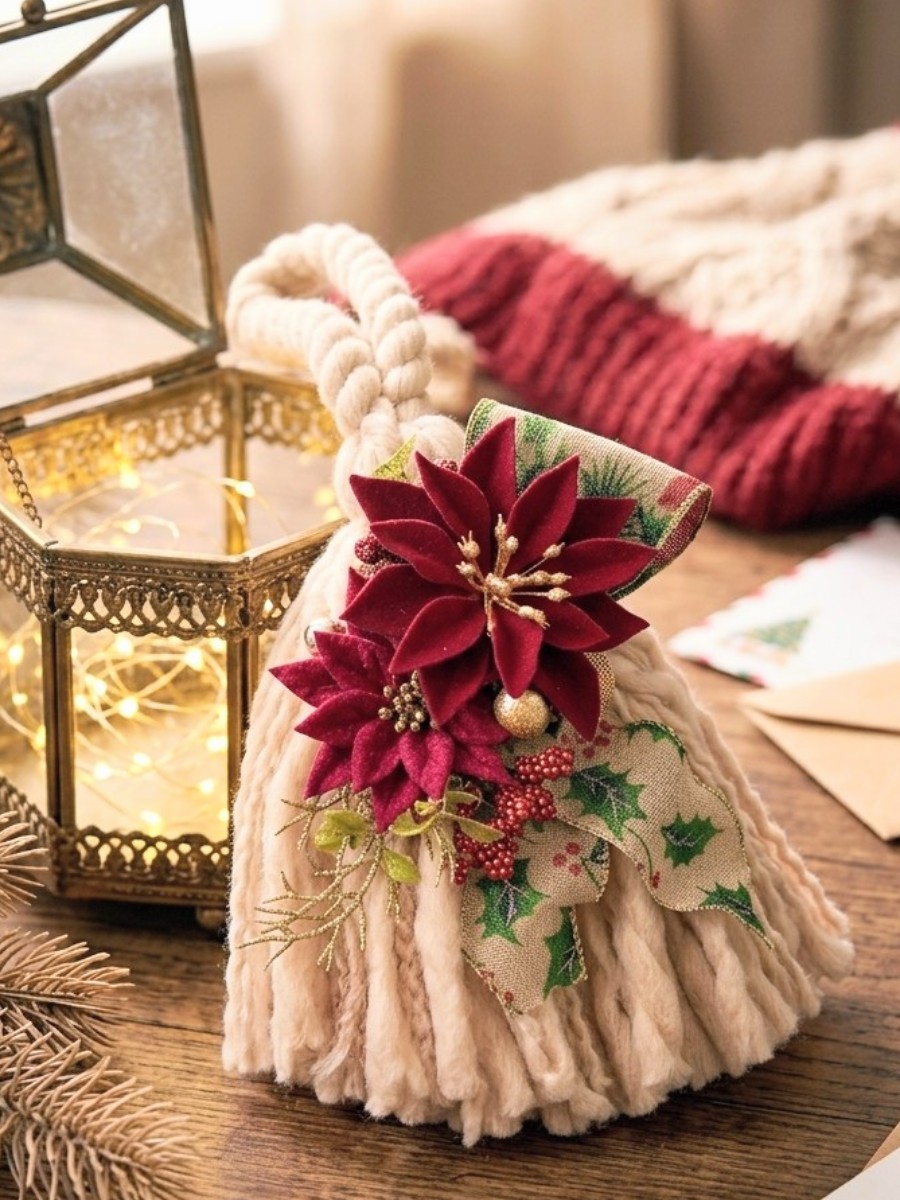ほっこり温かいクリスマスシープタッセル 今年のクリスマスは、ふわふわの質感が可愛い
アレンジメントを作りませんか？

温かみのあるタッセルに、華やかなポインセチアや
季節のグリーンをあしらった、お部屋を彩る特別な
クリスマス飾りです。

壁 Flower House Emi