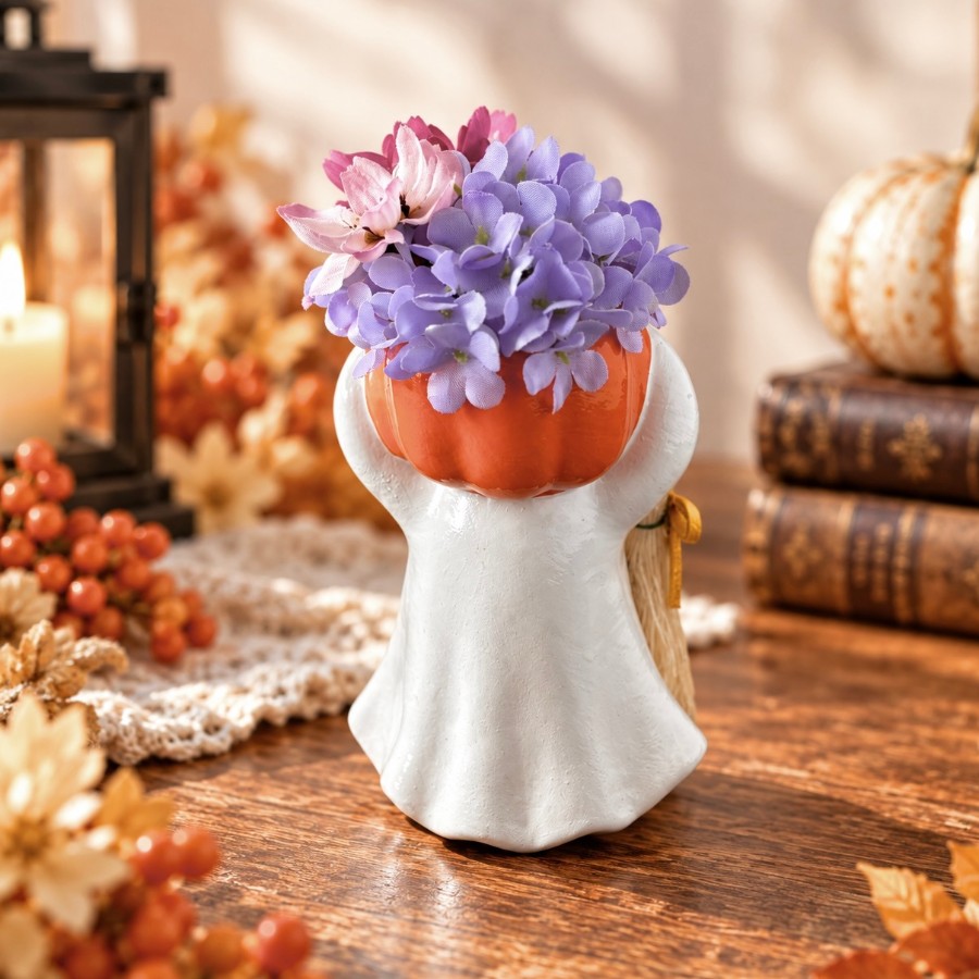 ハロウィンのおばけフラワーアレンジ｜かぼちゃと紫陽花・秋色のお花｜大人かわいい置き飾り｜ほうき付き ちょっぴりおちゃめで可愛い、
おばけさんのハロウィンフラワーアレンジです。????????

頭の上にころんとかぼちゃをのせたおばけさんに、
紫陽花やピンクのお花をふんわりとあしらいました。

紫やピ koharubiyori