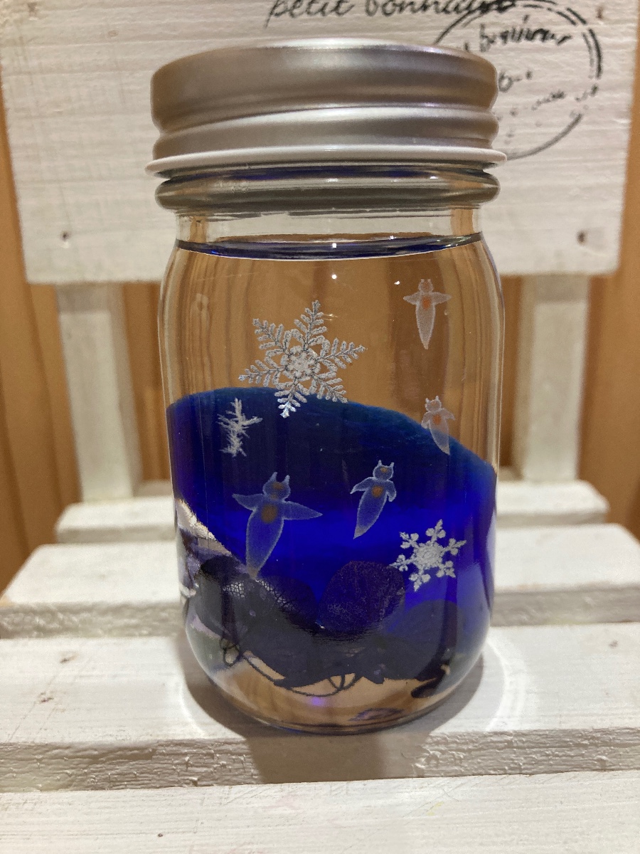 アクアリウムハーバリウム 深海をイメージしてクリオネと雪の結晶でアレンジをしてみました(*^◯^*) 己采CoCoTo