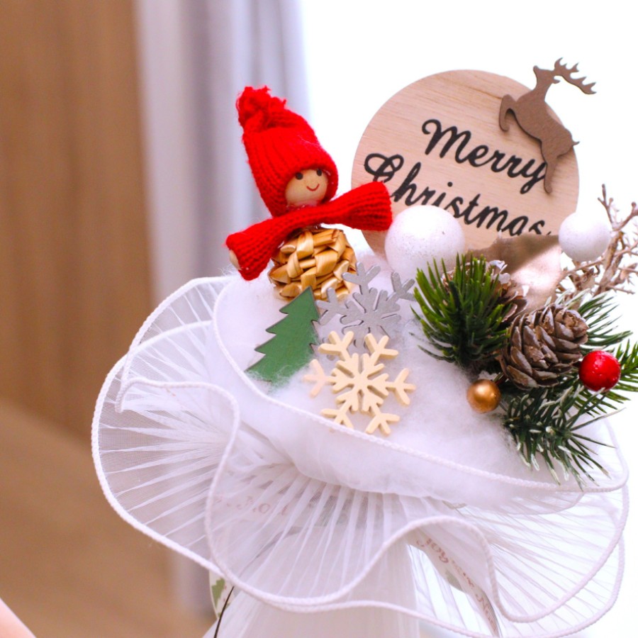 ふわふわコットンで作るクリスマスブーケアレンジ