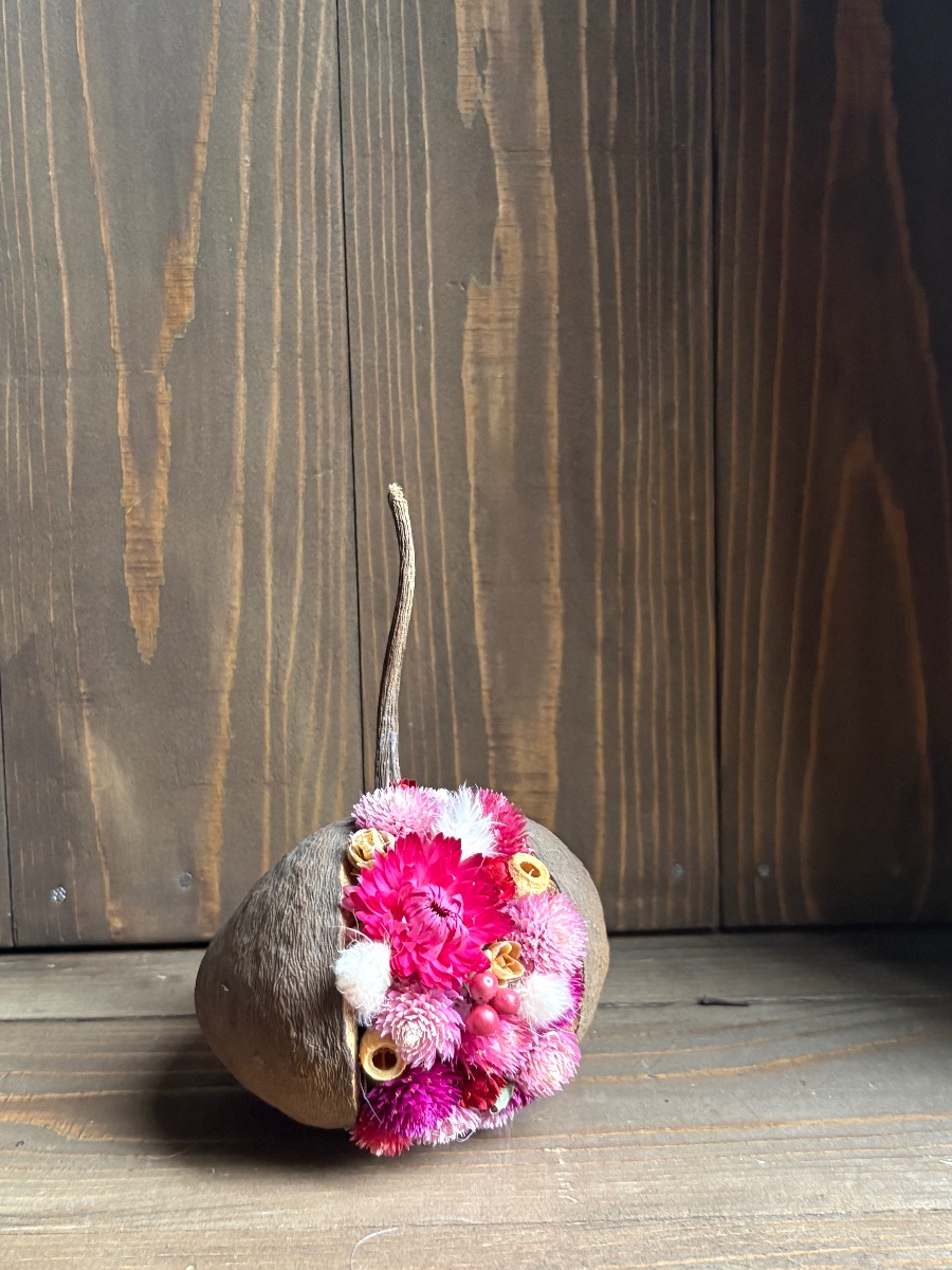 ピンクピンクのブッダナッツ 手のひらにのるサイズの
ブッダナッツに
ピンクの花達をちりばめて
可愛いアレンジにしました。
自然の素材の色は、少しずつピンクも
違っていて、それも楽しみながら
作りました。
 BOTANICAL LIFE maruneko｜植物雑貨まるねこ