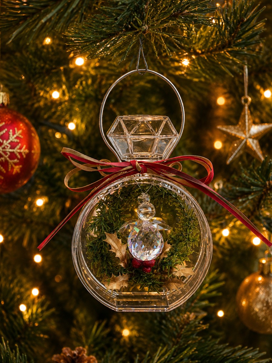 「天使のきらめき」クリスマスアレンジ プロフーモリベラに、ガラスのキラキラパーツ✨で作った小さな天使を入れたクリスマスアレンジ。

透明なケースのプロフーモリベラの中に、クリスマスカラーのグリーンや赤、そして光を受けてきらめくガラスパーツ Hacocoro