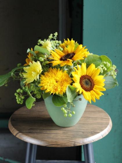 生花】ヒマワリ マヤダブル、東北八重など(オレンジ八重系)7～10cm前後