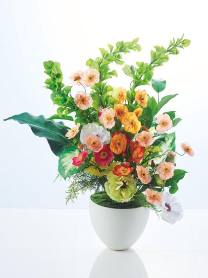 即日☆【造花】アスカ/ポピー×3 つぼみ×1 #004 ピーチ/A-34384-4 - 花