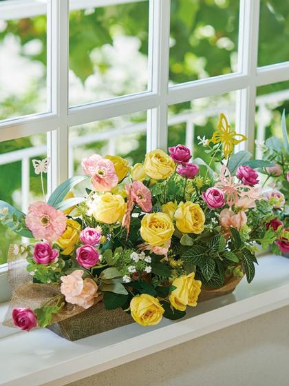 造花】MAGIQ東京堂/ルシアローズブッシュ #4 YELLOW/FM001617