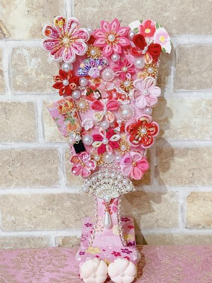 東京堂/ちりめん羽子板ピック #2 ピンク 3本入り/JP000050-002 - 花材