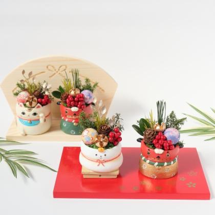 あたまになります。 アンティークキルト＆かご・お花3束セット·͜