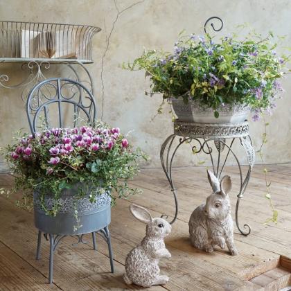 即日☆CARNAC/ボタニカルレースチェアラウンドDG ダークグレー