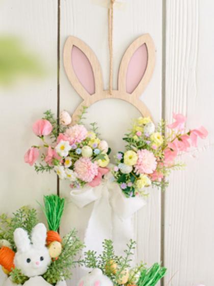 特価◎うさぎリース/ZE000681 - 花材通販はなどんやアソシエ バニードア装飾、イースター フラワーリース花輪、玄関用イースターリース、イースターのウサギの花輪の装飾、ウサギのウェルカム サイン、